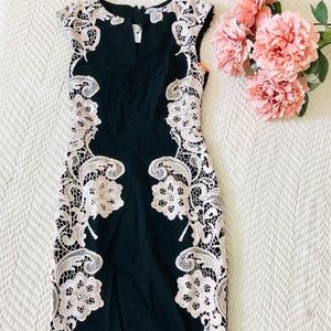 Paper Doll Black & Cream Lace Pencil Dress Size 2.